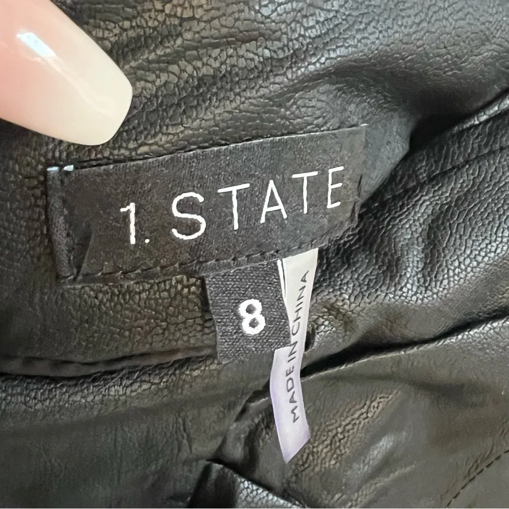 NEW 1.STATE Black Vegan Leather Asymmetrical Ruffle Mini Skirt SZ 8